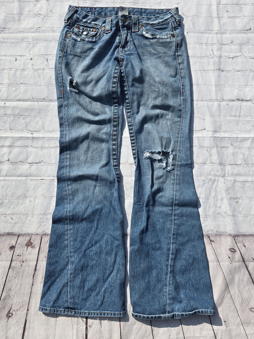 TRUE RELIGION Joey Flare Jeans 28 VTG Y2K USA Twisted Seam Ultra Low Rise Grunge